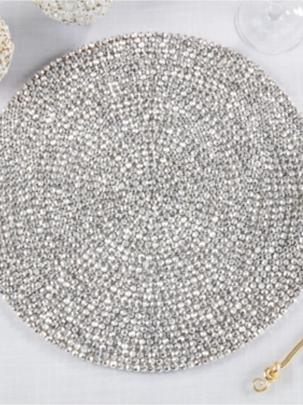 Silver Beaded Round Placemat - Elegant Table Accent 15” plastic beaded set of 4